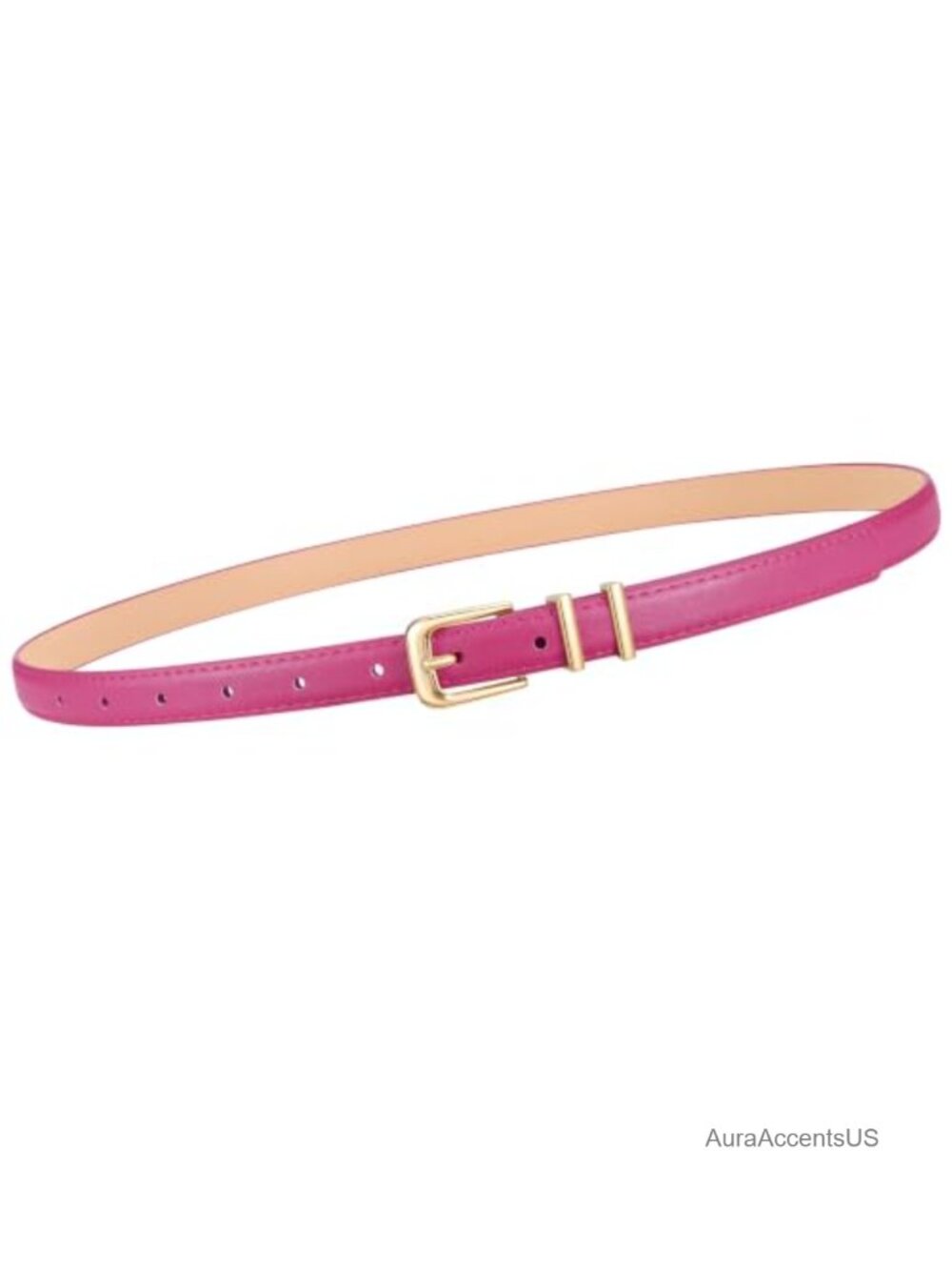 Women Skinny Faux Leather Belt with Gold Buckle
